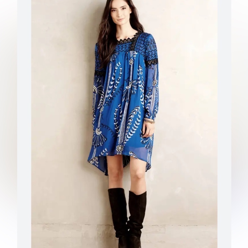 Anthropologie Lisse Boho Embroidered Peasant Dress
